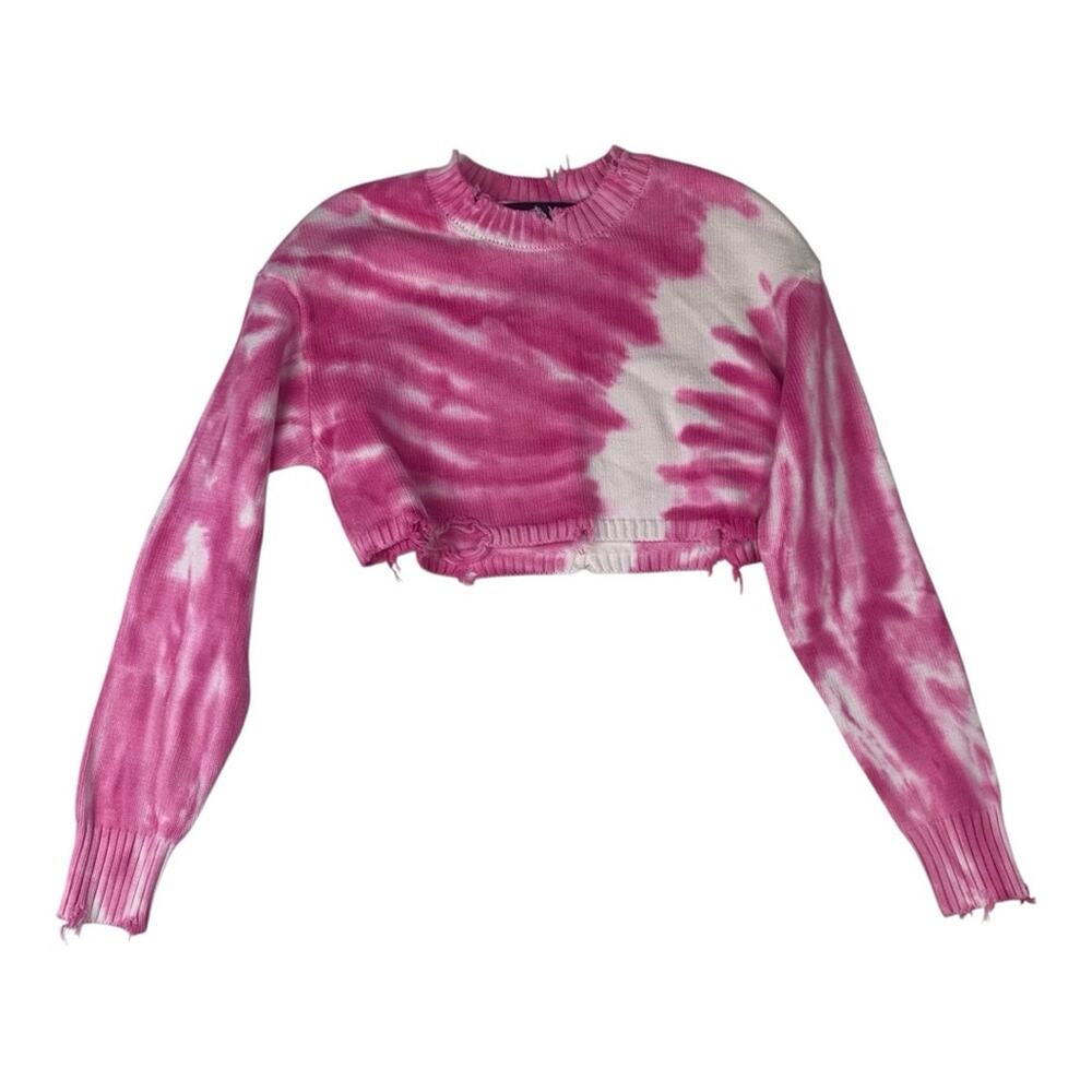 SEROYA ser.o.ya size medium new Paige cropped sweater pink tye dye line knit